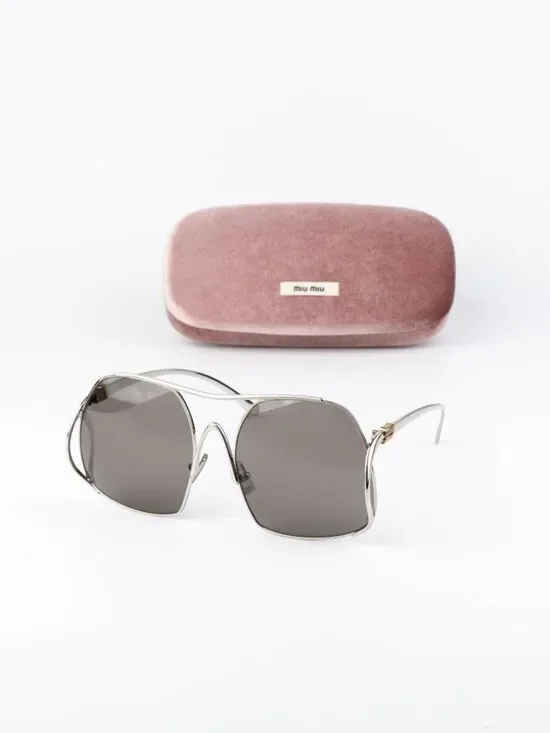 Miu Miu Women Sunglasses Silver Grey Pilot MUA55S 1BC80Q NEW AUTHENTIC