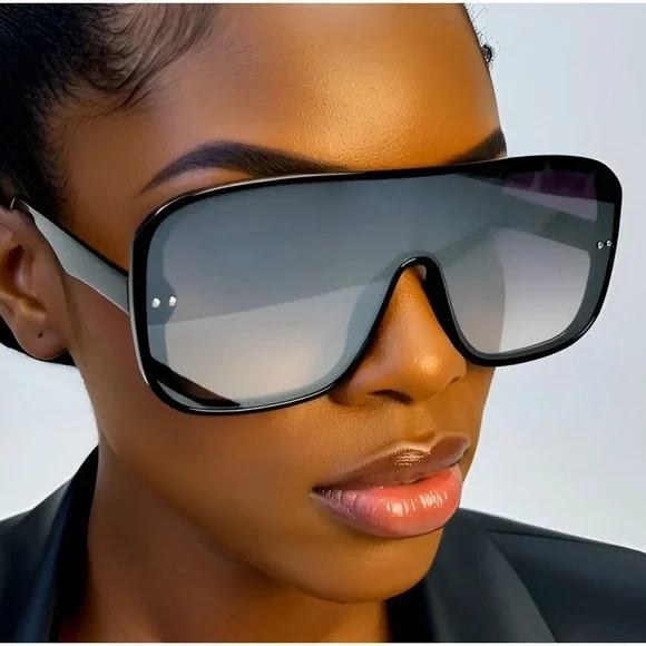 Shield Sunglasses Oversized Flat Top Mirrored Lens Fashion Visor Sunnies Lentes‎
