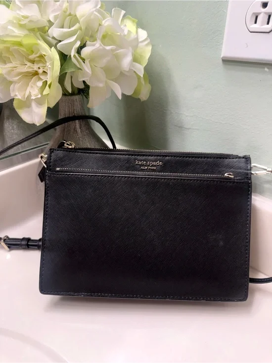 kate spade Black Saffiano Leather Crossbody Bag with Gold Hardware
