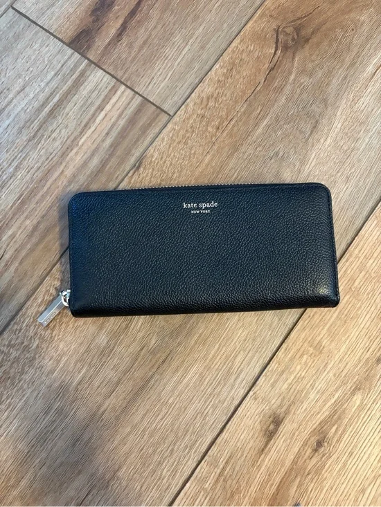 Long, Slim Black Leather Kate Spade Zip Wallet