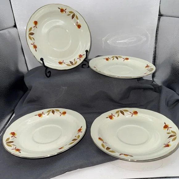 4 Vtg  Jewel Tea Autumn Leaf Saucers ~ Superior Hall Quality Dinnerware ~