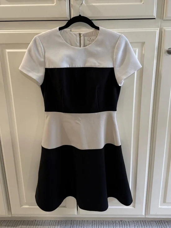 Black and White Colorblock Fit-and-Flare Dress