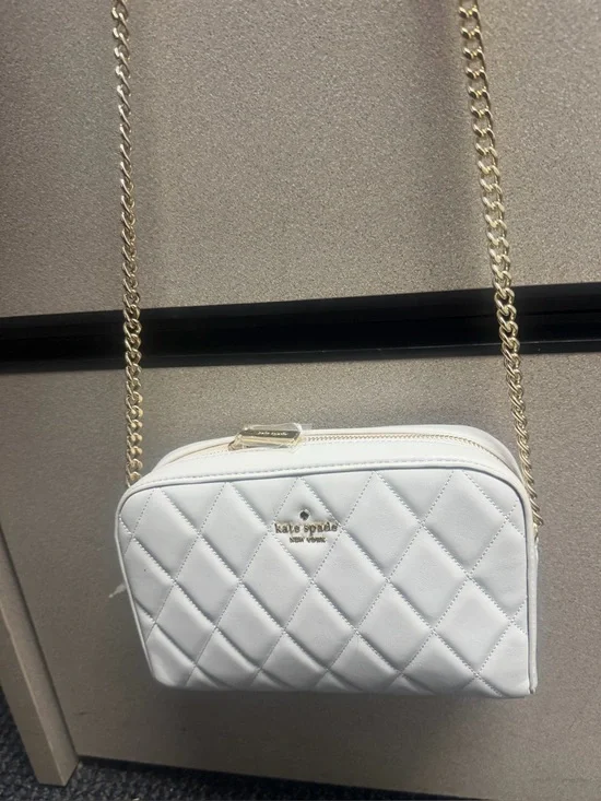 Kate Spade Camera Bag-  Quilted Grey Crossbody Bag with Gold Chain