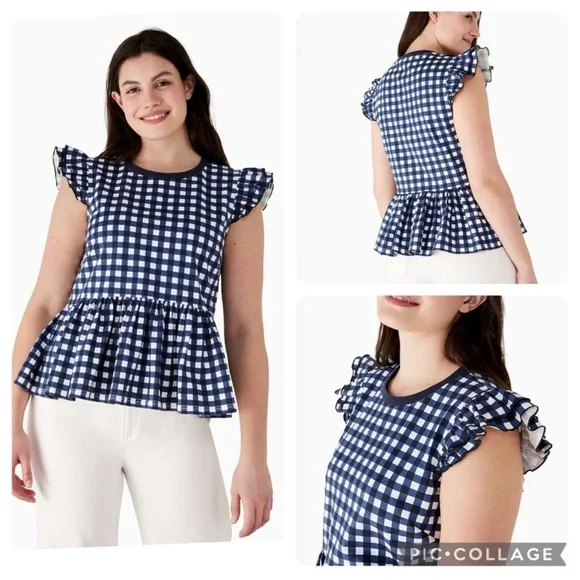NWOT Kate Spade New York Gingham Print Peplum Top Size‎ Medium