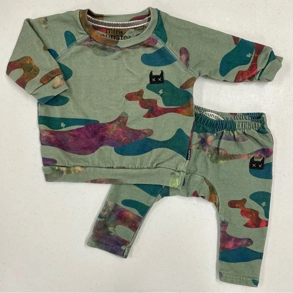 New Munster Kids Fleece Set Boys 3-6M Liquid Camo Crewneck Sweatshirt Sweatpants