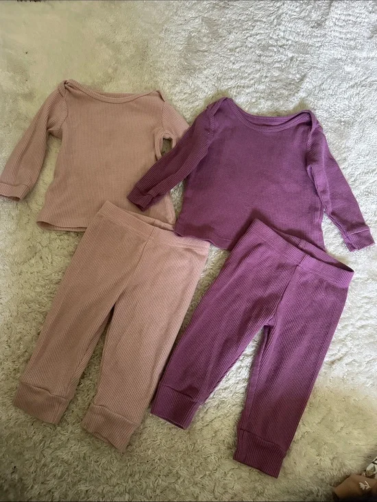 Kids Waffle Knit Sets- Pink & Purple