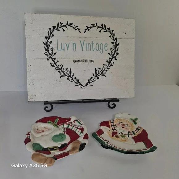 Fitz and Floyd Gift Gallery Santa and Mrs Claus Ceramic Cookie‎ Plates Christmas