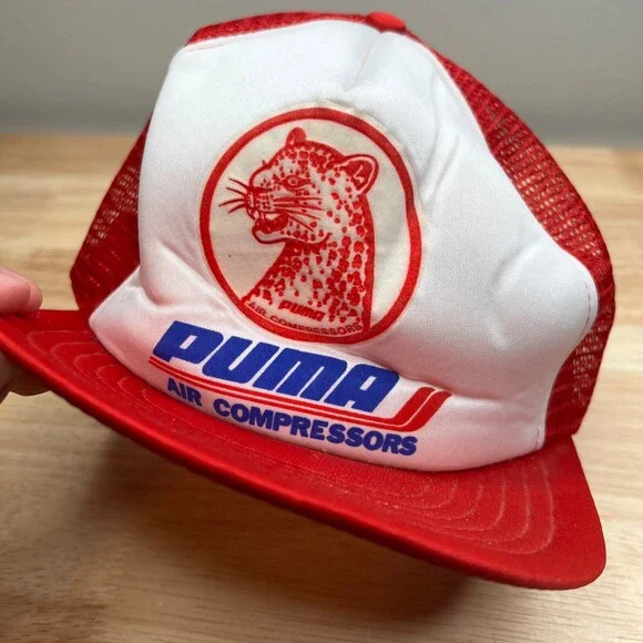 Puma Co Trucker Hat Mens Adjustable Red Snapback Cap Mesh Back‎ Advertising