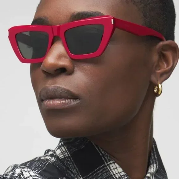 NEW Saint Laurent SL467 003 Red Grey Cat Eye Women Sunglasses