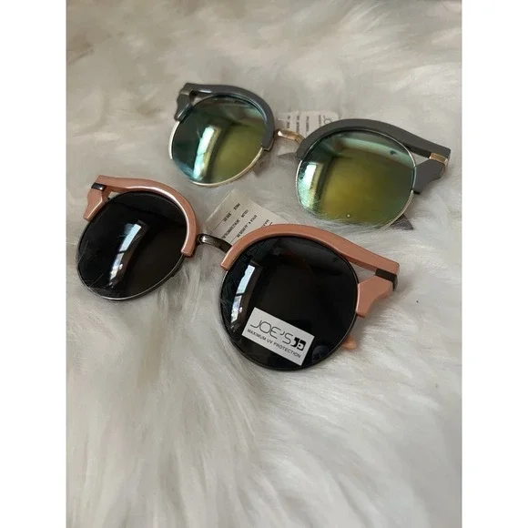 2 Pair Joes Jeans Round Sunglasses UV Protection‎ Satin Blush Gunmetal Grey NWT