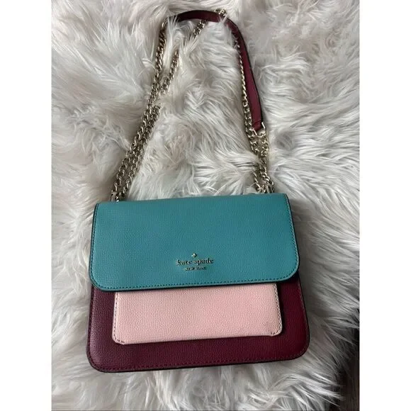 Kate Spade Remi Colorblock Chain Crossbody tri color teal, red, and pink