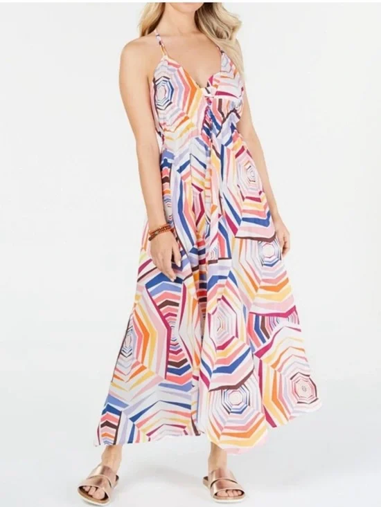 Kate Spade Geobrella Colorful Halter Maxi Dress Coverup Resort wear‎ Swim Beach