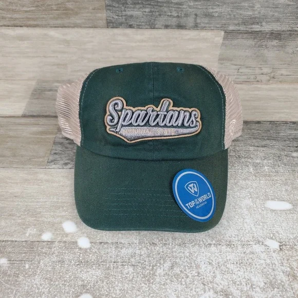 Top Of The World Mens Trucker Cap One Size Green Tan Michigan State Spartans