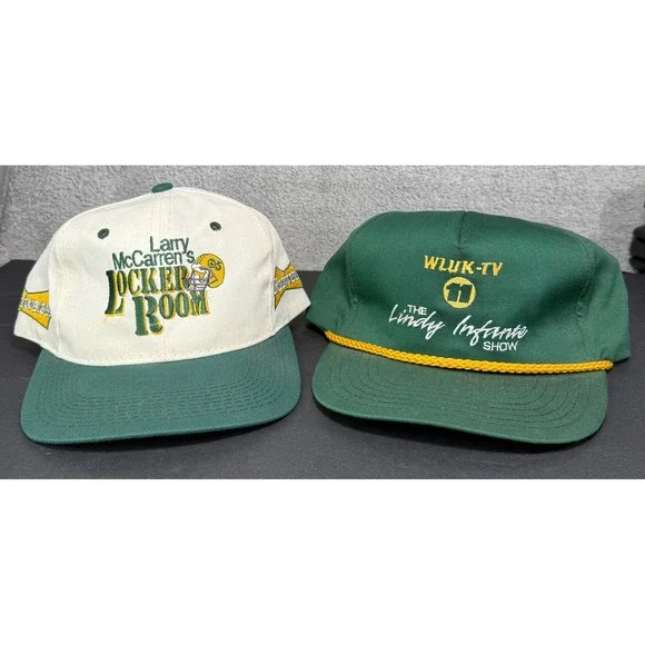 Vtg Green Bay Packers Snapback Hat Lot Mens NFL WFRV WLUK Lindy Infante McCarren