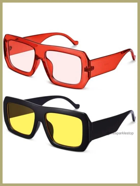 Oversize Square Sunglasses 2 Pack UV400 Protection Retro Style Unisex