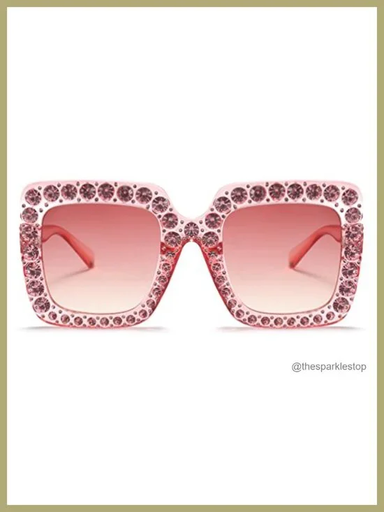 Oversized Rhinestone Square Sunglasses Women Glam Acetate Frame UV Protection