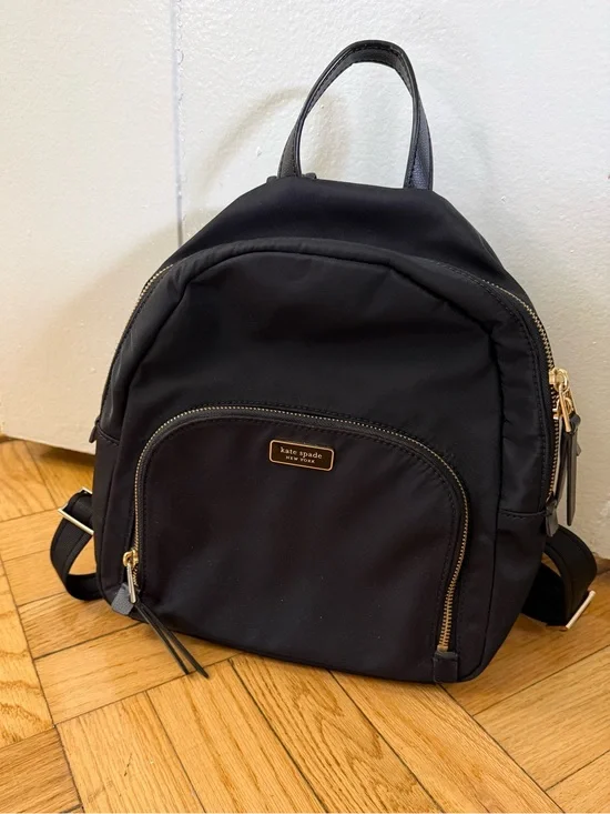 kate spade black nylon backpack with gold hardware