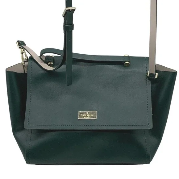 Kate Spade New York Forest Green Leather Crossbody‎ Satchel Bag Gold Hardware