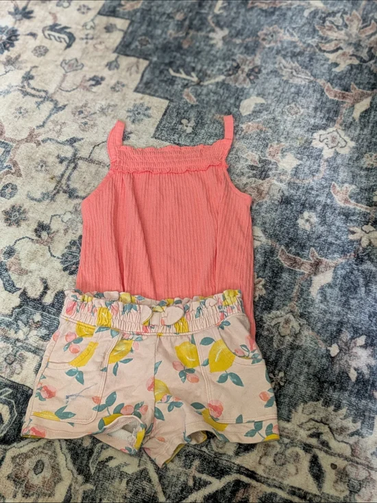 OshKosh B'gosh Coral Pink Tank & Pastel Fruit Print Shorts Set