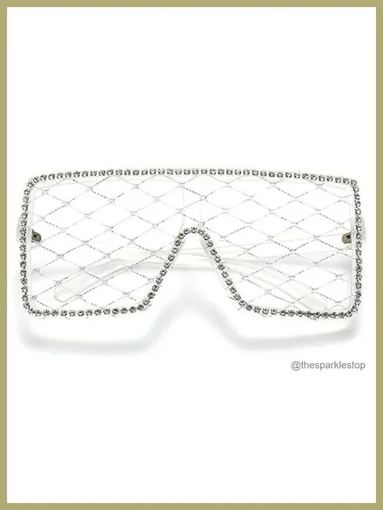 Oversized Rhinestone Bling Sunglasses for Women Square Diamond Lace Lens Party