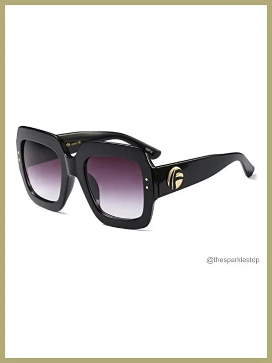 Oversized Retro Square Sunglasses Women Vintage Glitter Frame UV Protection