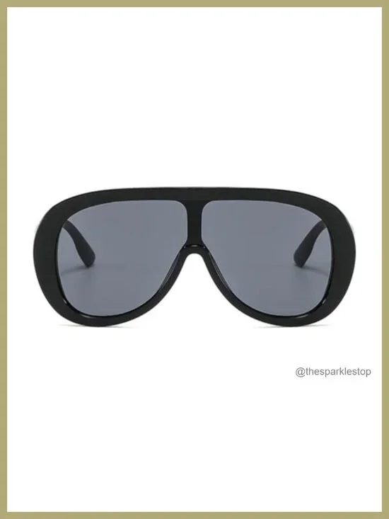Oversized Shield Sunglasses Women Metal Frame UV Protection One Piece Goggle