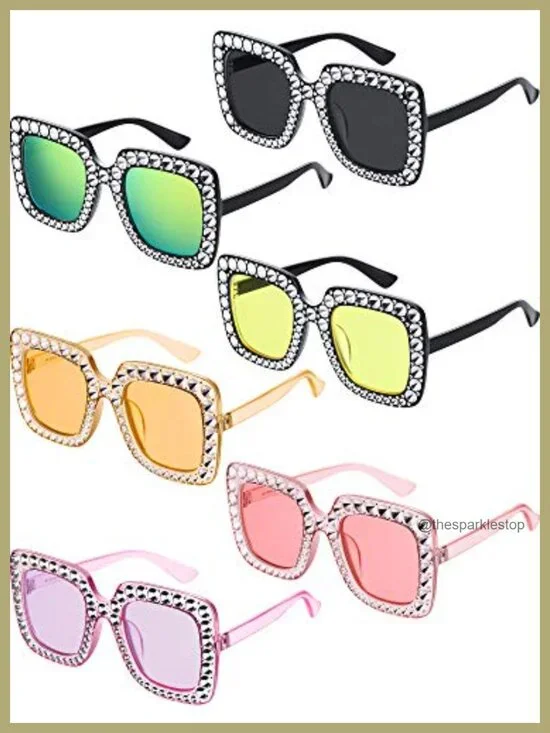 Vintage Oversize Square Sunglasses Set of 6 Polycarbonate Retro Party Shades