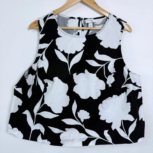 Kate Spade Target Floral Classic Rose Sleeveless Top Black White XXL Slight Crop