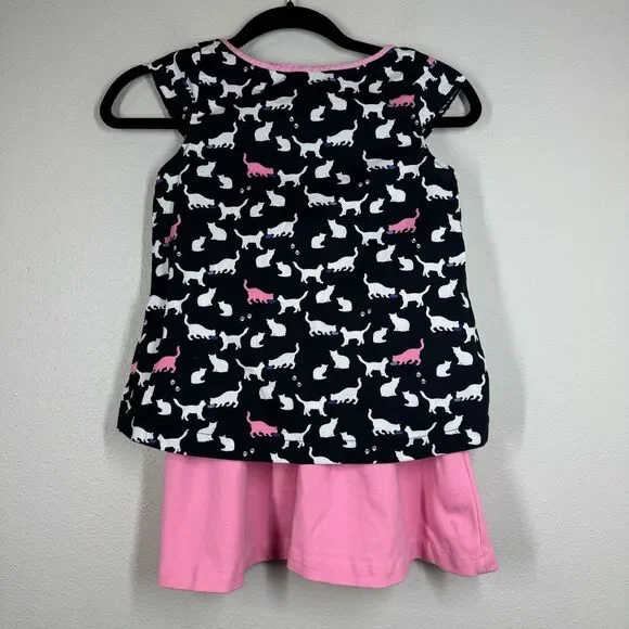 Kate Spade Cat Print Top Pink Black Keyhole Shirt & Pink Bow Skirt Girl’s Medium