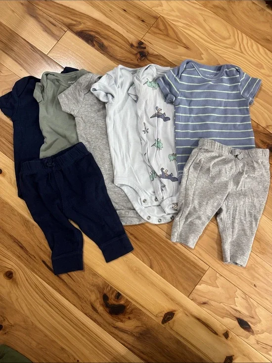 Baby Boy Onesies and Pants Set - Blue, Gray, Navy 6 onesies & 2 pants
