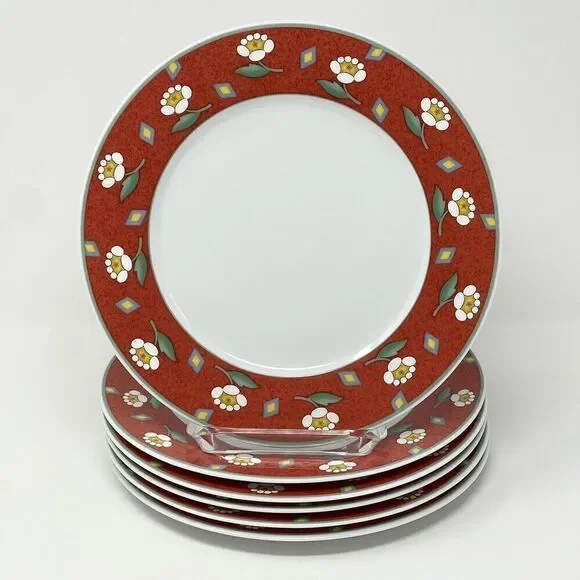 Villeroy & Boch Switch 1 Ava Red Flower Salad Side Plates Germany 8.25” Set Of 6