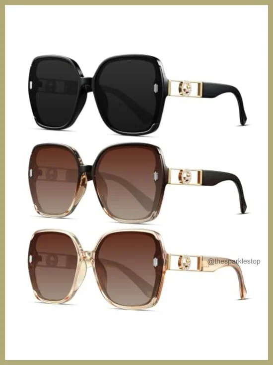 Oversized Square Sunglasses 3-Pack UV Protection for Women Retro Trendy