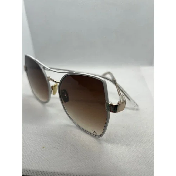 Coco and Breezy Stoic 101 White Gold Geometric Cat Eye Sunglasses Brown Gradient