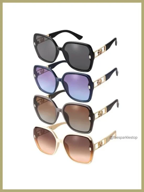 Retro 70s Oversized Square Sunglasses 4-Pack UV400 Protection Women