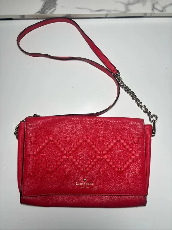 kate spade Red Leather Woven Detail Crossbody Bag