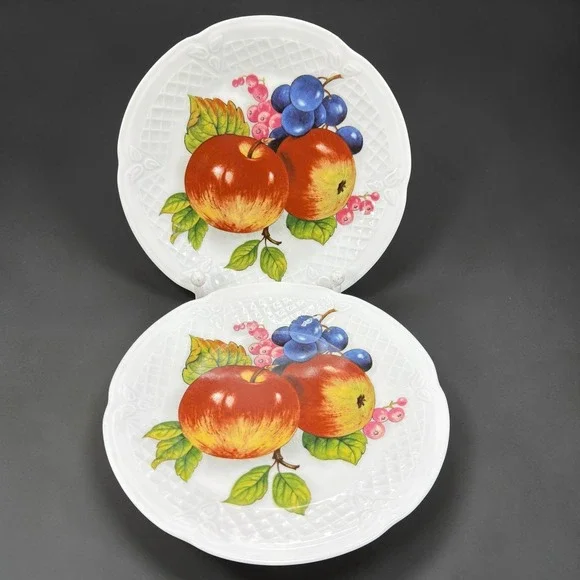 Philippe Deshoulieres Limoges France Fruit Porcelain Plates Set 2 Collection LBP