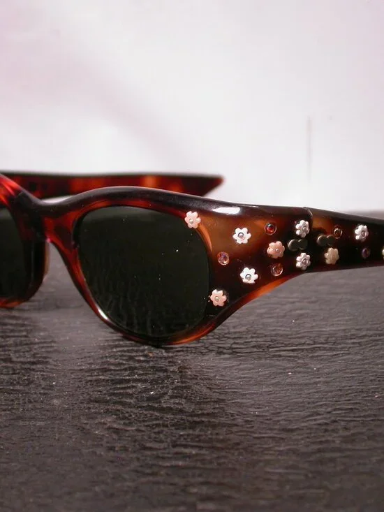 Vintage May Tortoise and Flowers Sunglasses MAde in USA FRAME ONLY