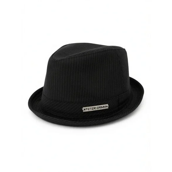 Vtg Y2K Peter Grimm Fedora Hat Sz Small Medium Black Pin Striped Logo EUC