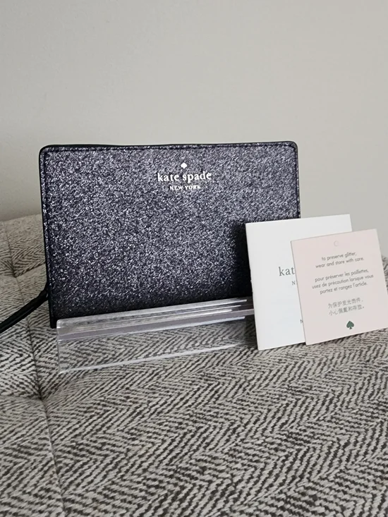 kate spade Glitter Medium Bifold Wallet - Black/Silver Discontinued