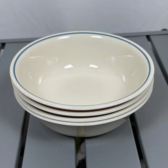 Set of 4x Corelle by Corning Morning Blue Stripe Cereal Soup Bowls Vitrelle USA