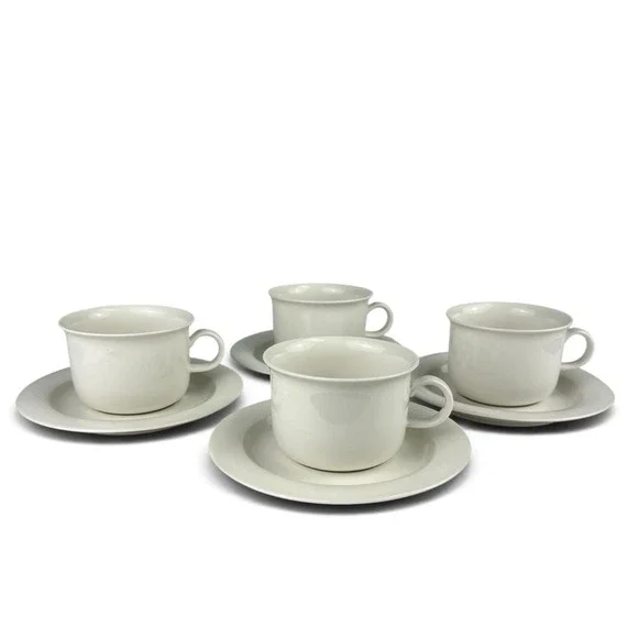 Arabia Finland Arctica White Cup & Saucer SET OF 4 MCM Minimalist