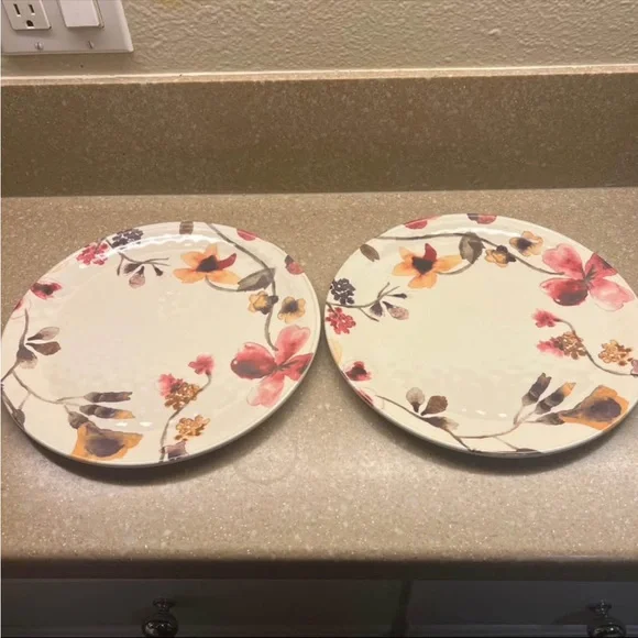 ❤️ Cream and Red Floral Melamine Dinnerware Plates