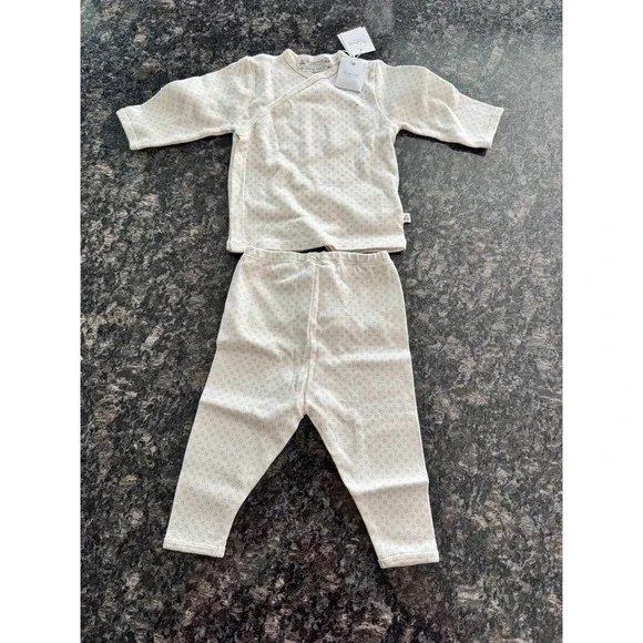 Bonpoint Ensemble Timao Baby‎ Set 3M Cream Gold Metallic Kimono Top Leggings NEW