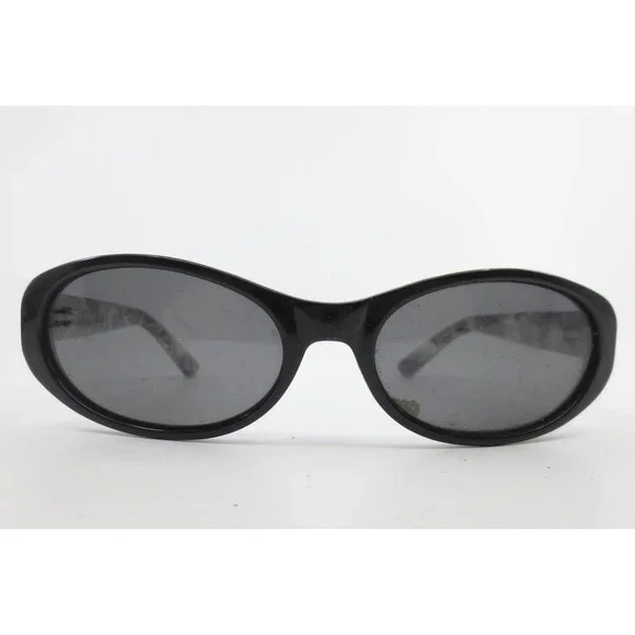 Lizwear 903/S Black Oval Sunglasses Marbled Grey White Arms Vintage 90s Style