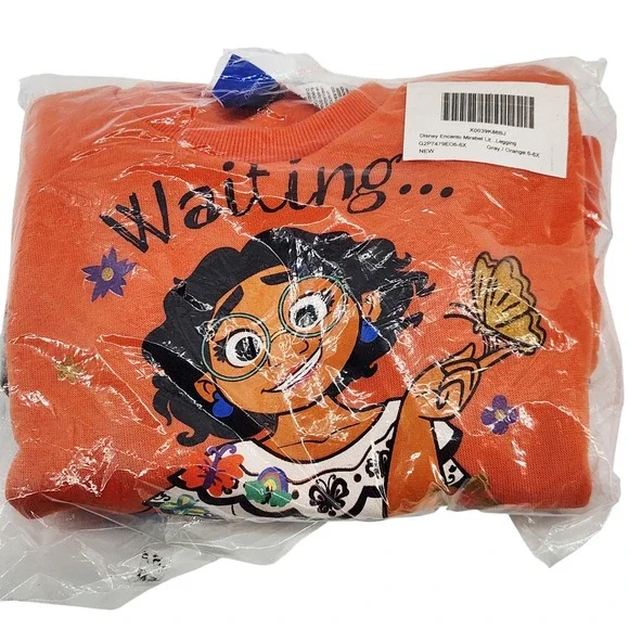 Disney Encanto Mirabel Sweatshirt and Leggings Set Orange Gray Girls Size 6-6X‎