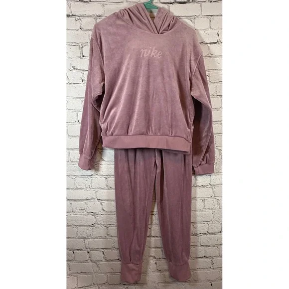 Nike‎ Velour Tracksuit Set Hoodie and Joggers Loungewear Matching Set Girls XL