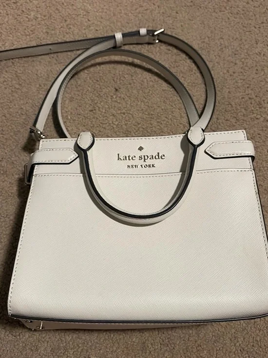 kate spade White Leather Satchel with Gold Logo Accents