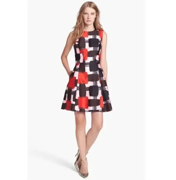 Kate Spade Marti Bow-Back Multi Colored Red Black Dress Womens size 6
