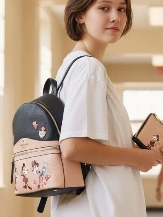 Kate Spade SET x Disney Minnie Mouse Medium Backpack & L Zip Bi-fold Wallet