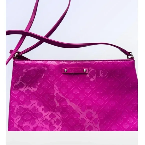 Kate Spade New York‎ Fuchsia Patent Leather Heart Embossed Crossbody Bag Pink